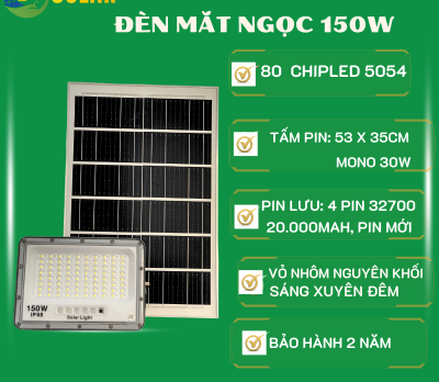 ĐÈN PHA MẮT NGỌC CHỐNG CHÓI 150W SH SOLAR THÁO KÍNH