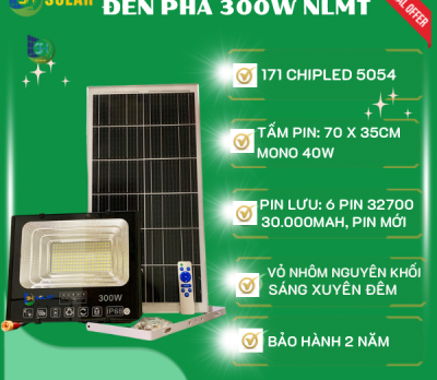ĐÈN PHA VUÔNG 300W NLMT SH SOLAR CHIPLED 5054 HÀNG THÁO KÍNH