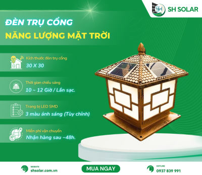 Đèn trụ cổng năng lượng mặt trời 30x30 