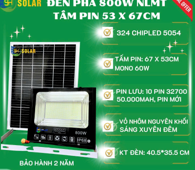 ĐÈN PHA 800W NLMT SH SOLAR CHIP 5054 THÁO KÍNH