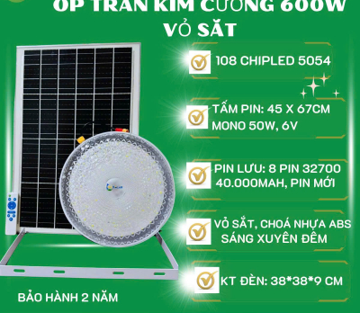 ỐP TRẦN KIM CƯƠNG 600W VỎ SẮT NLMT SH SOLAR CHIPLED 5054 NÂNG CẤP