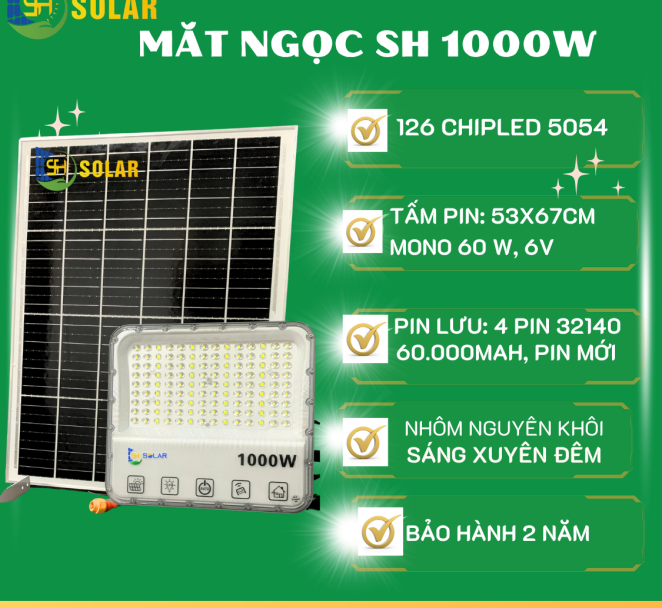 ĐÈN PHA MẮT NGỌC CHỐNG CHÓI 1000W SH SOLAR CHIPLED 5054