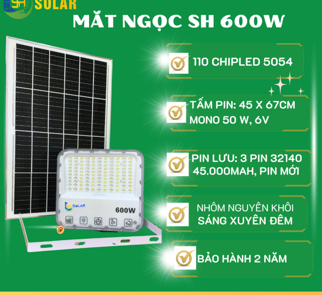 ĐÈN MẮT NGỌC CHỐNG CHÓI 600W SH SOLAR CHIPLED 5054