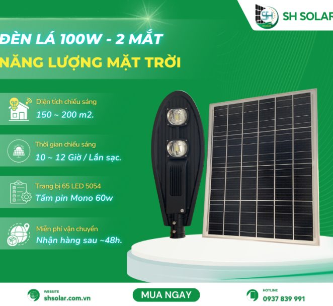 Đèn lá 100w năng lượng mặt trời (2 mắt LED) SBJ-100
