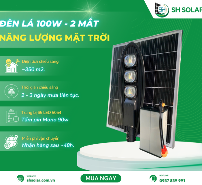 Đèn đường chiếc lá 150W năng lượng mặt trời (3 mắt LED) SBJ-150