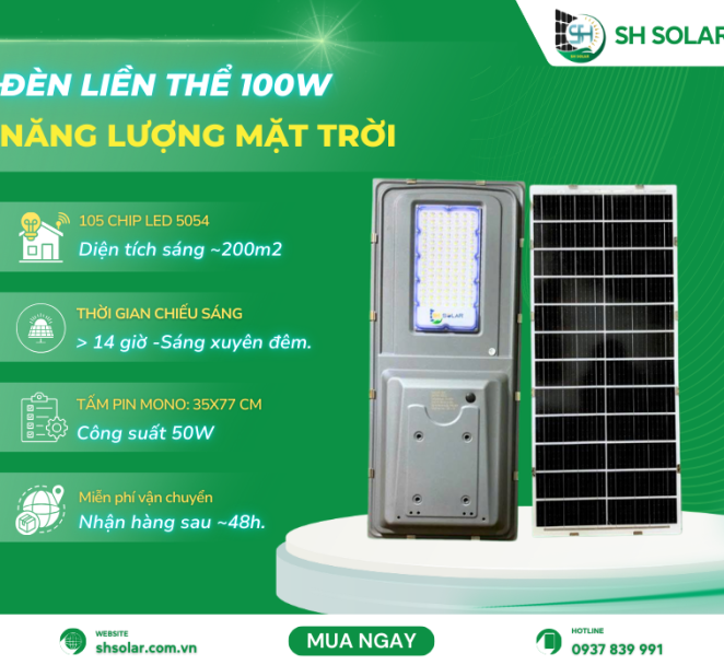 Đèn năng lượng mặt trời liền thể 100W