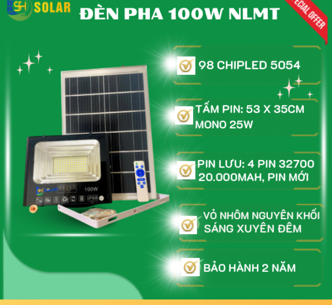 ĐÈN PHA VUÔNG 100W NLMT CHIPLED 5054 HÀNG THÁO KÍNH