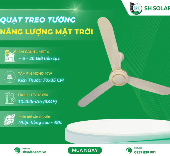 Quạt trần xoay 360 độ năng lượng mặt trời