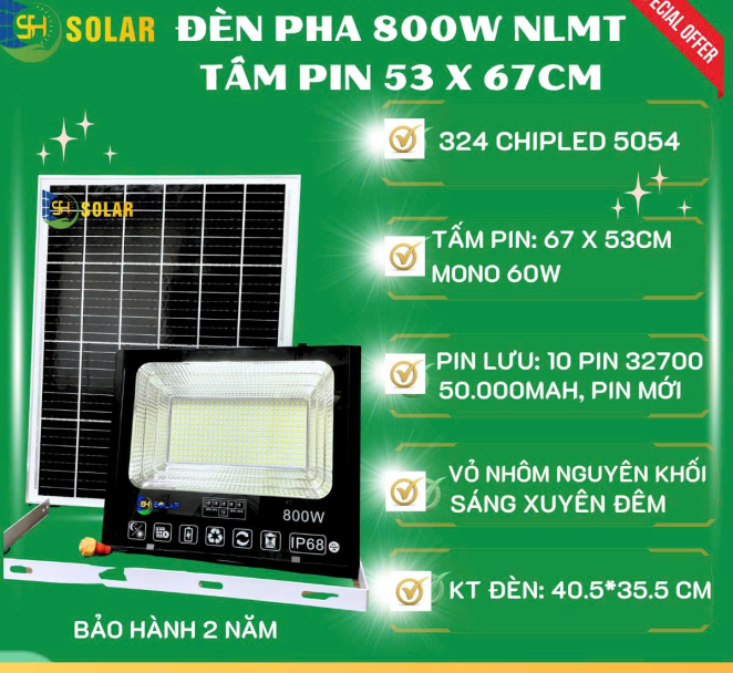 ĐÈN PHA 800W NLMT SH SOLAR CHIP 5054 THÁO KÍNH