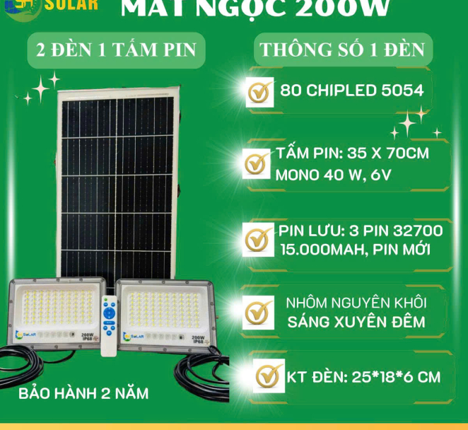 ĐÈN MẮT NGỌC 200W - 1 TẤM PIN 2 ĐÈN SH SOLAR CHIPLED 5054