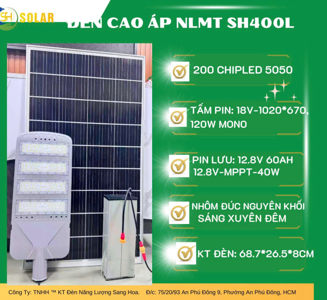 Đèn Đường Năng Lượng Mặt Trời Cao Áp SH400L