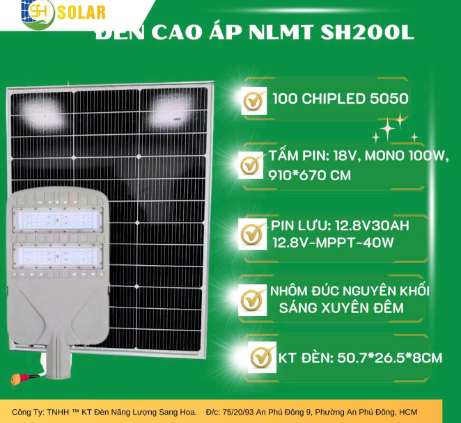 Đèn Đường Năng Lượng Mặt Trời Cao Áp SH200L